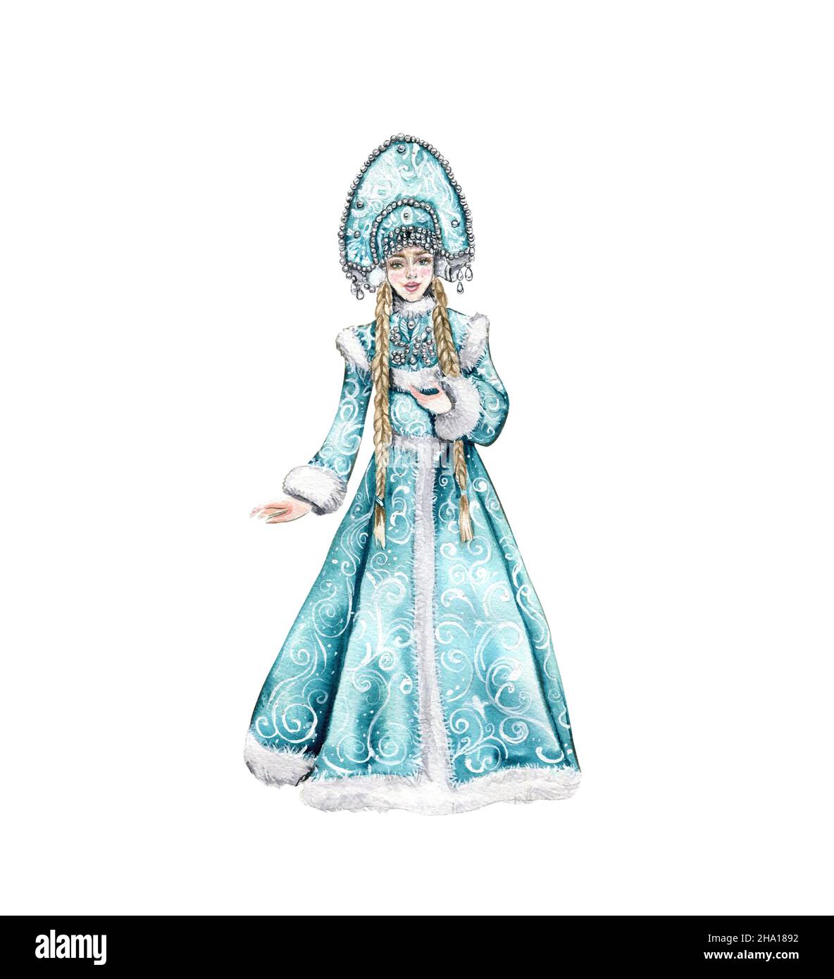 Aquarelle Noël gâteau de Noël neige jeune fille Illustration de Vecteur