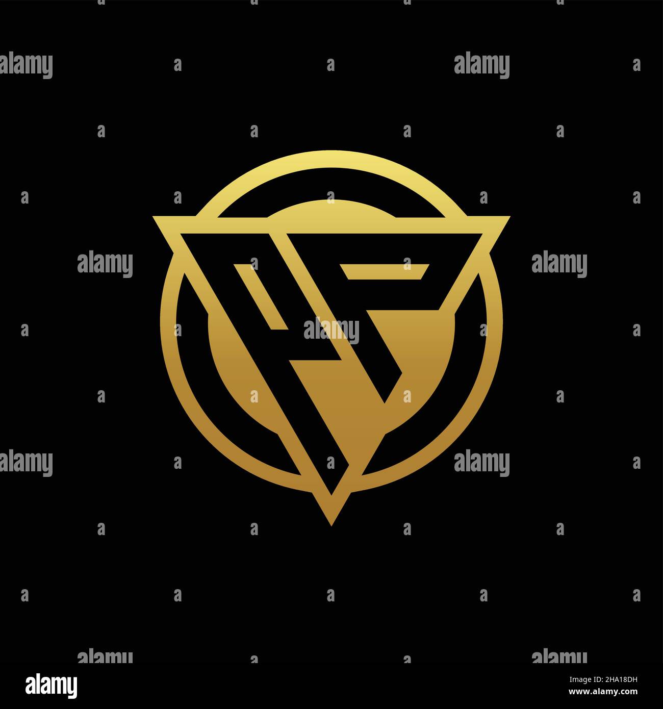 Monogramme avec logo PP de forme triangulaire et cercle de style arrondi isolé sur des couleurs or et fond noir modèle de conception Illustration de Vecteur