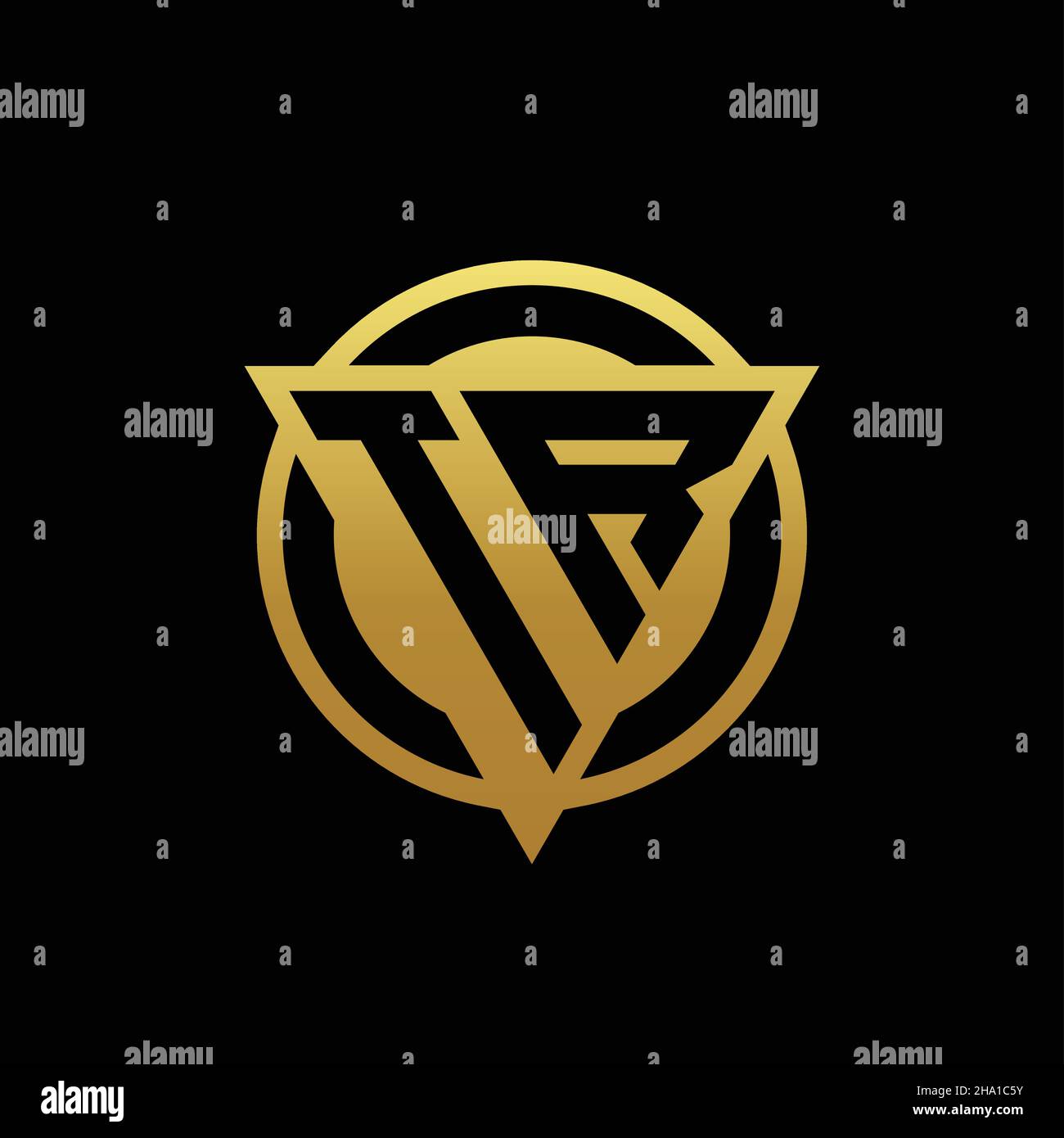 Monogramme avec logo TR de forme triangulaire et cercle de style arrondi isolé sur des couleurs or et fond noir modèle de conception Illustration de Vecteur