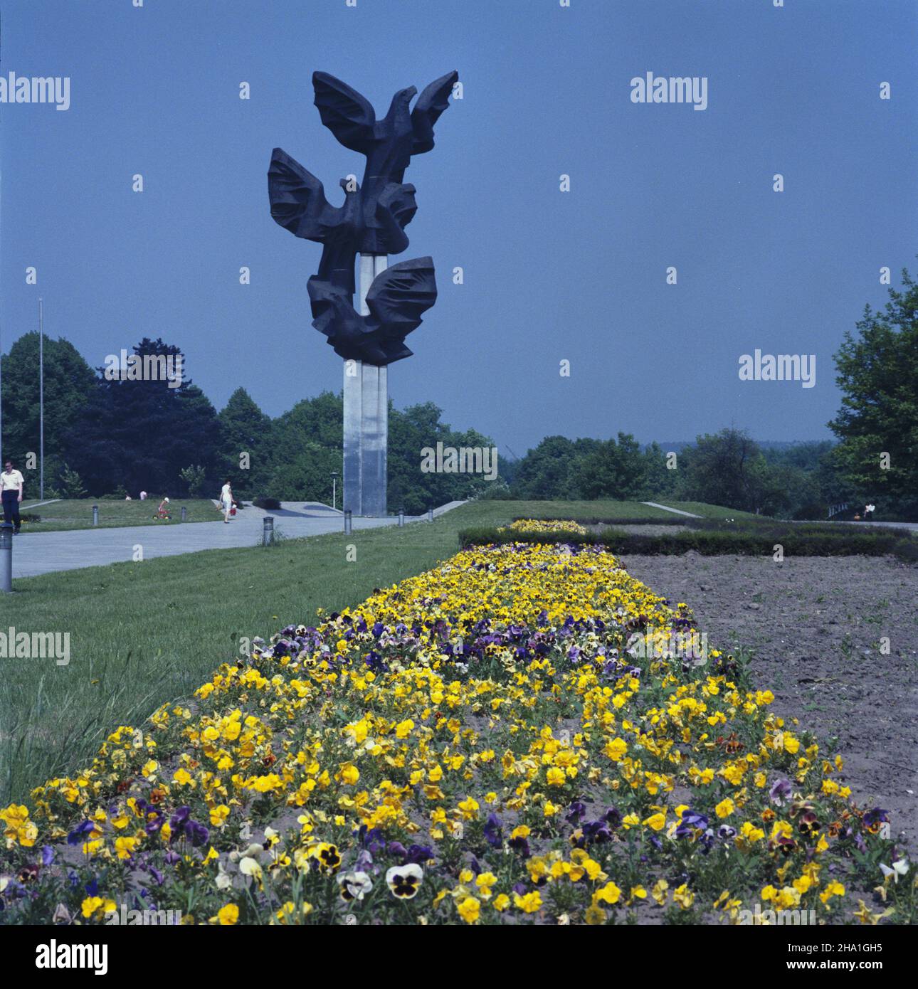 Szczecin 06.1985.Pomnik Czynu Polaków (Trzy Or³y) na Jasnych B³oniach, wykonany ze stali, zaprojektowany przez Gustawa Zem³ê i Eugeniusza Kozaka.Monument zosta³ ods³oniêty W 1979 roku z okazji 35 rocznicy Odrodzenia Polski. wb PAP/Tomasz Pra¿mowski Dok³adny dzieñ wydarzenia nieustalony.Szczecin, juin 1985.Le mémorial polonais d'action (trois aigles) sur Jasne Blonia Common est fait d'acier d'un projet Gustaw Zemla et Eugeniusz Kozak.Le mémorial a été dévoilé en 1979 pour marquer le 35e anniversaire de la renaissance de la Pologne. wb PAP/Tomasz Prazmowski jour de l'événement inconnu Banque D'Images