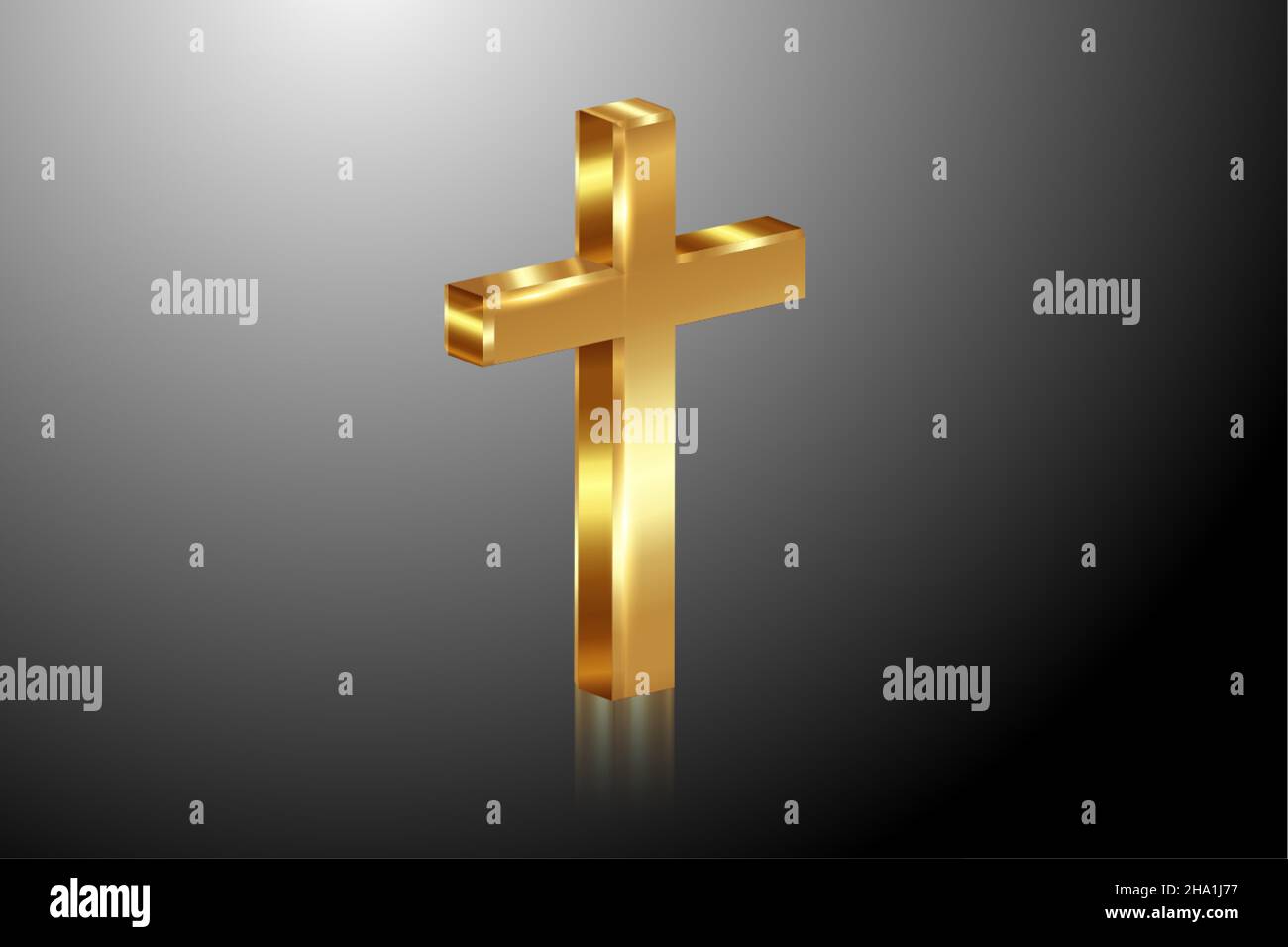 3D Croix d'or de lumière, Croix brillante avec texture de feuille dorée, symbole du 