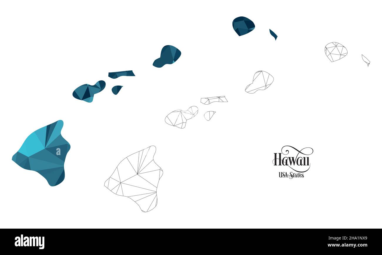 Carte Poly basse de l'État d'Hawaï (États-Unis).Illustration du vecteur de forme polygonale sur fond blanc.Territoire des États-Unis d'Amérique. Illustration de Vecteur