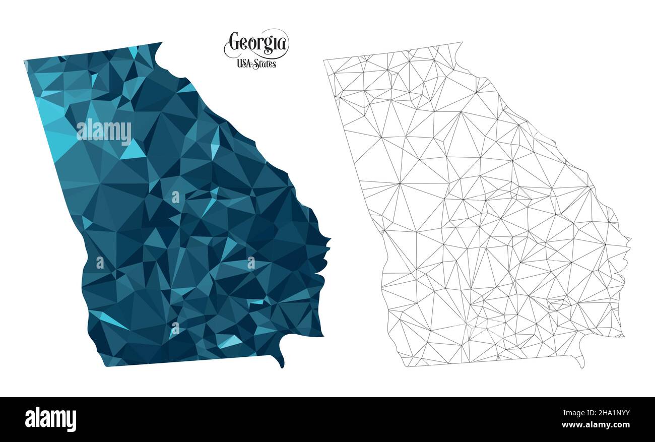 Carte Poly basse de l'État de Géorgie (États-Unis).Illustration du vecteur de forme polygonale sur fond blanc.Territoire des États-Unis d'Amérique. Illustration de Vecteur