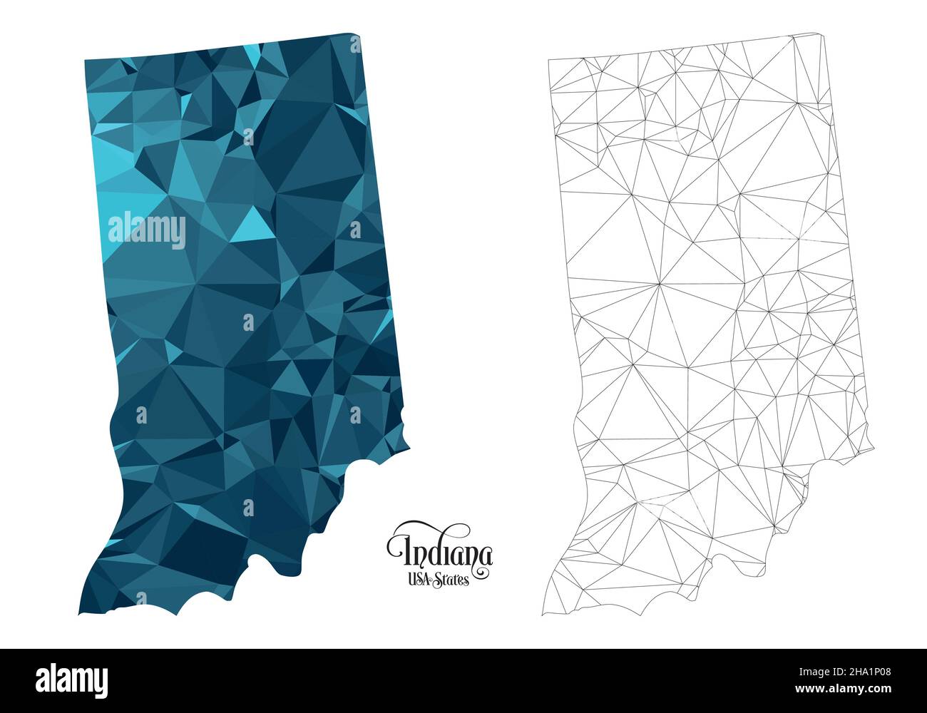 Carte Poly basse de l'État de l'Indiana (États-Unis).Illustration du vecteur de forme polygonale sur fond blanc.Territoire des États-Unis d'Amérique. Illustration de Vecteur