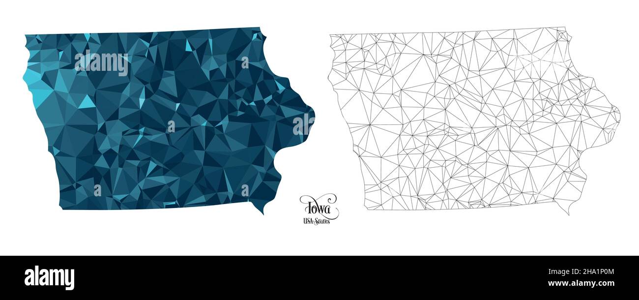 Carte Poly basse de l'État de l'Iowa (États-Unis).Illustration du vecteur de forme polygonale sur fond blanc.Territoire des États-Unis d'Amérique. Illustration de Vecteur
