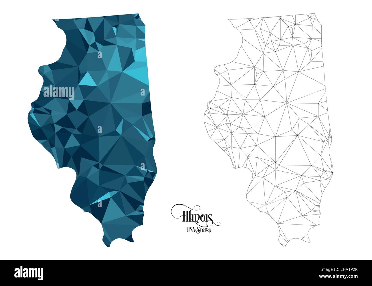 Carte Poly basse de l'État de l'Illinois (États-Unis).Illustration du vecteur de forme polygonale sur fond blanc.Territoire des États-Unis d'Amérique. Illustration de Vecteur