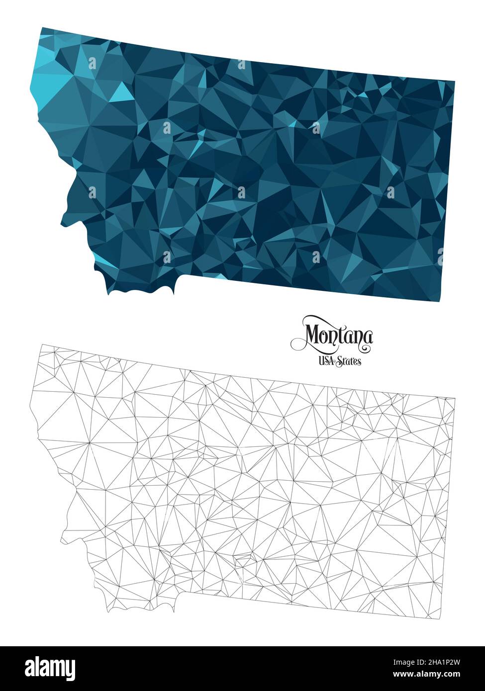 Carte Poly basse de l'État du Montana (États-Unis).Illustration du vecteur de forme polygonale sur fond blanc.Territoire des États-Unis d'Amérique. Illustration de Vecteur