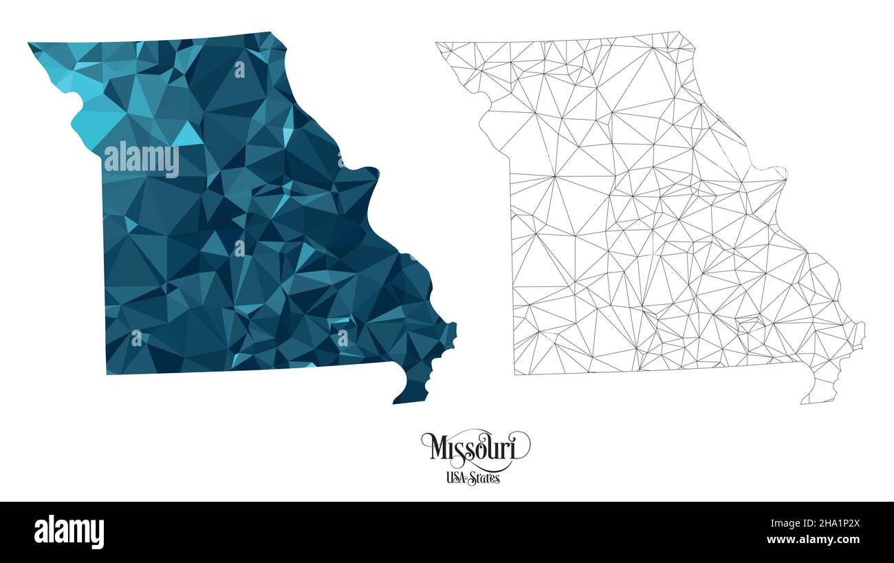 Carte Poly basse de l'État du Missouri (États-Unis).Illustration du vecteur de forme polygonale sur fond blanc.Territoire des États-Unis d'Amérique. Illustration de Vecteur
