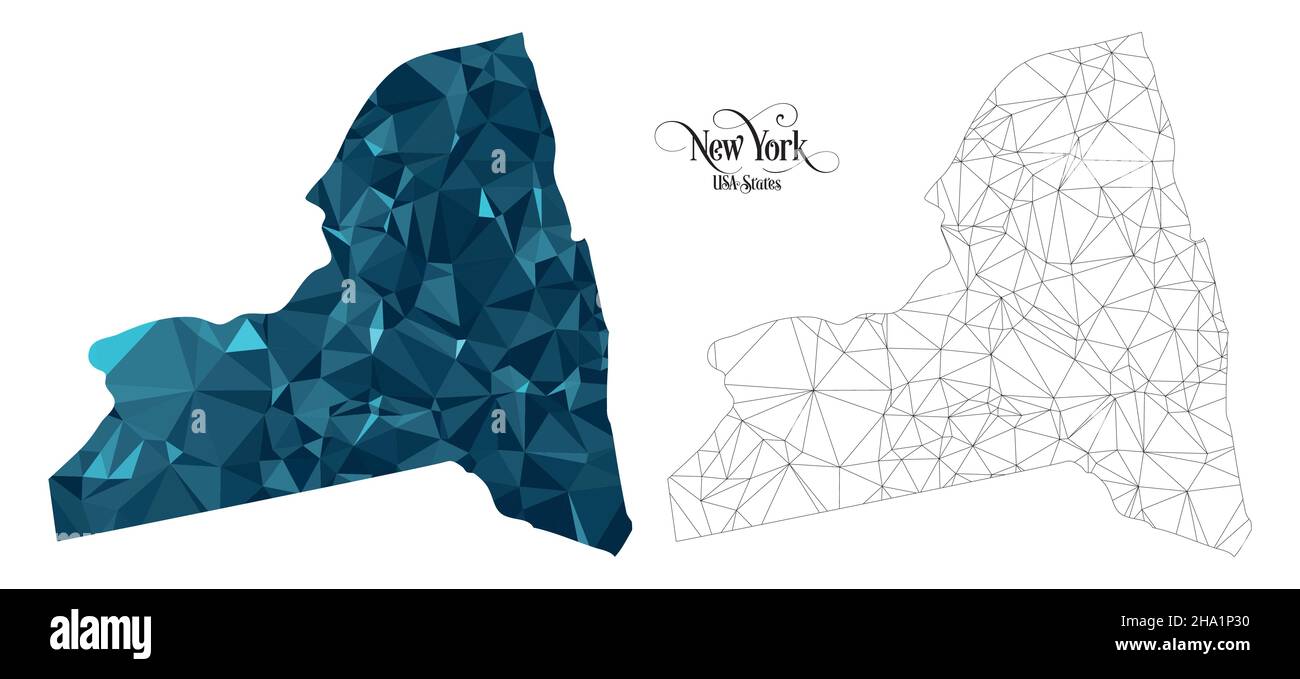 Carte Poly basse de l'État de New York (États-Unis).Illustration du vecteur de forme polygonale sur fond blanc.Territoire des États-Unis d'Amérique. Illustration de Vecteur