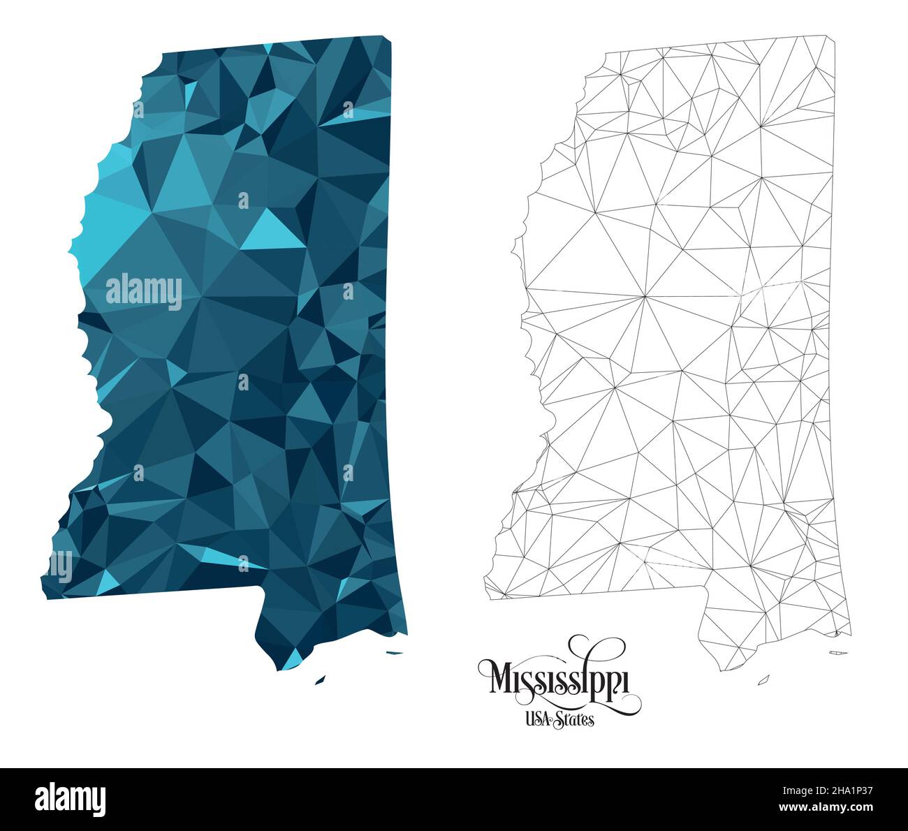 Carte Poly basse de l'État du Mississippi (États-Unis).Illustration du vecteur de forme polygonale sur fond blanc.Territoire des États-Unis d'Amérique. Illustration de Vecteur