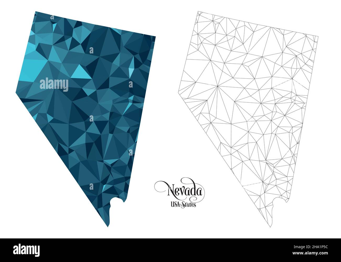Carte Poly basse de l'État du Nevada (États-Unis).Illustration du vecteur de forme polygonale sur fond blanc.Territoire des États-Unis d'Amérique. Illustration de Vecteur