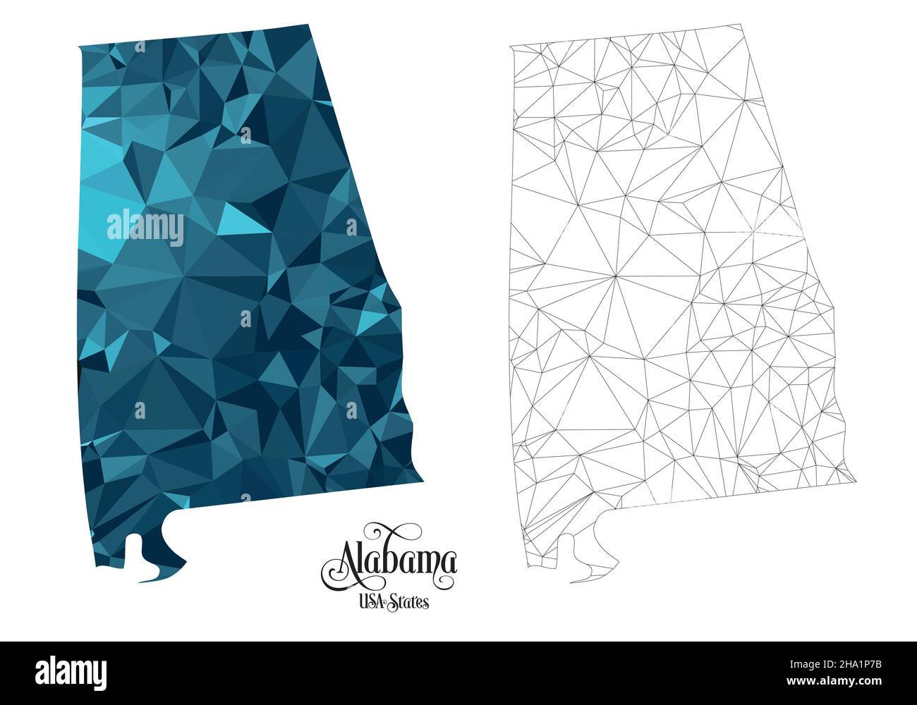 Carte Poly basse de l'État de l'Alabama (États-Unis).Illustration du vecteur de forme polygonale sur fond blanc.Territoire des États-Unis d'Amérique. Illustration de Vecteur