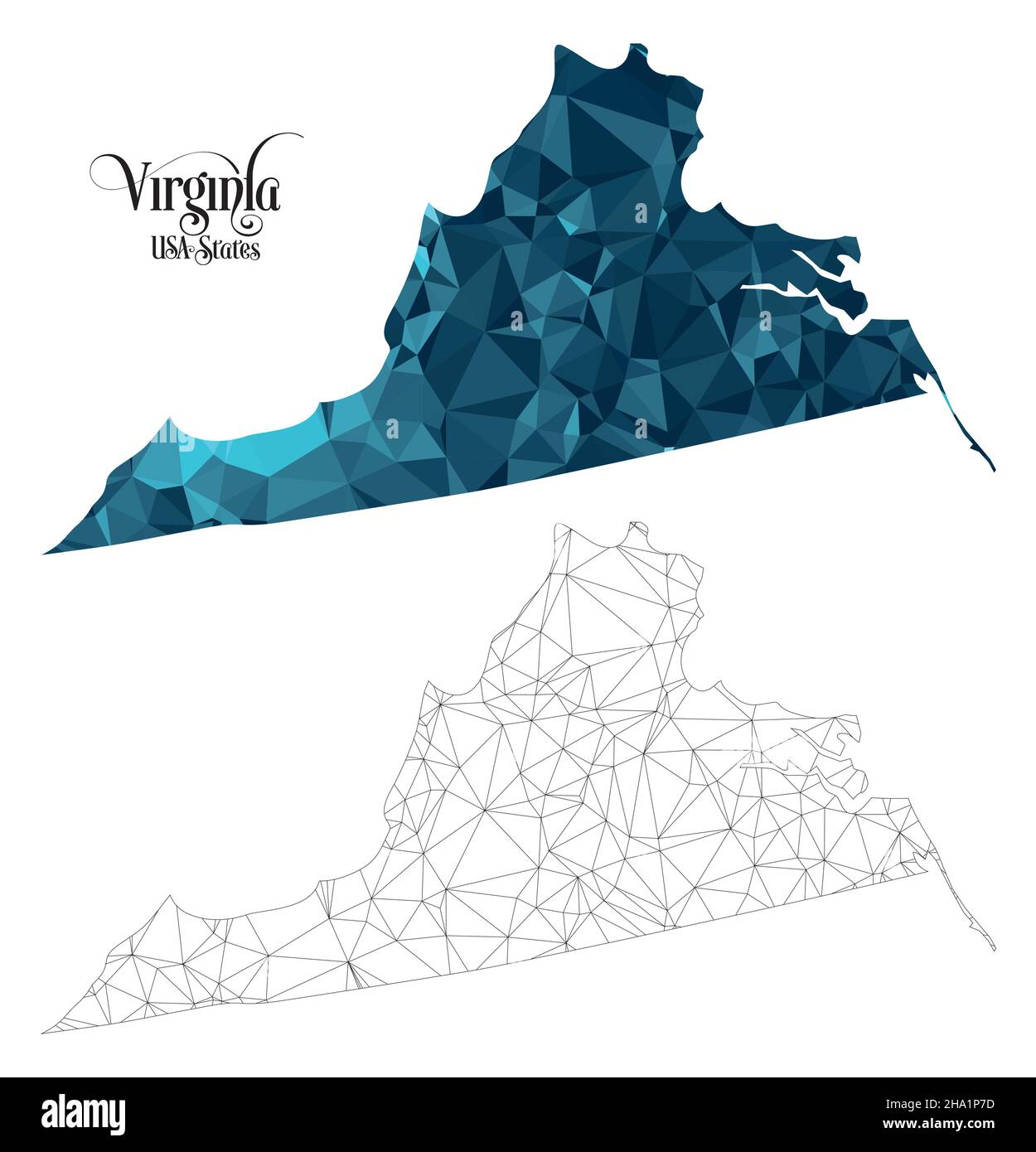 Carte Poly basse de l'État de Virginie (États-Unis).Illustration du vecteur de forme polygonale sur fond blanc.Territoire des États-Unis d'Amérique. Illustration de Vecteur
