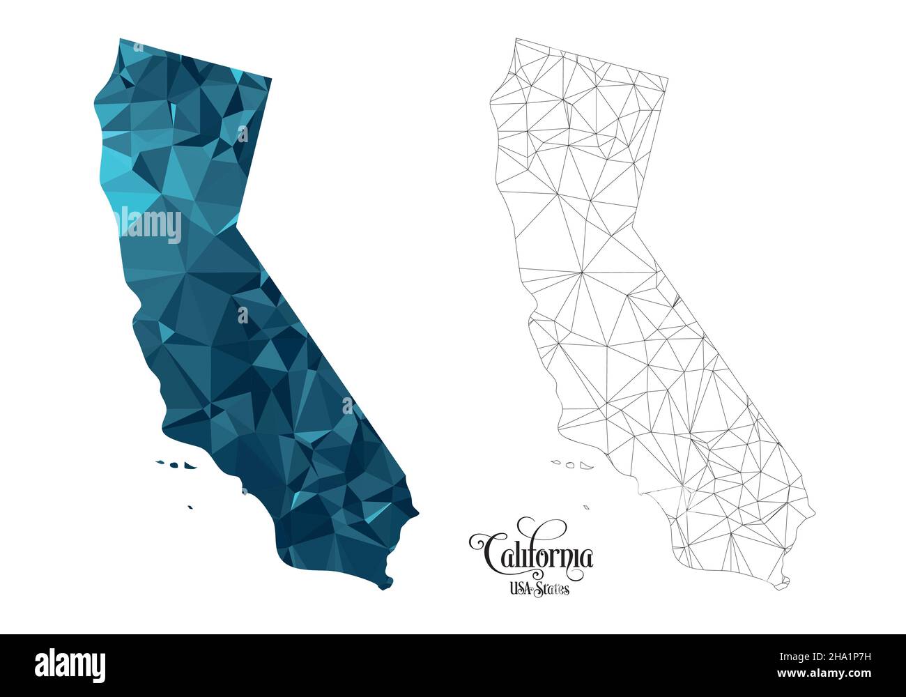 Carte Poly basse de l'État de Californie (États-Unis).Illustration du vecteur de forme polygonale sur fond blanc.Territoire des États-Unis d'Amérique. Illustration de Vecteur