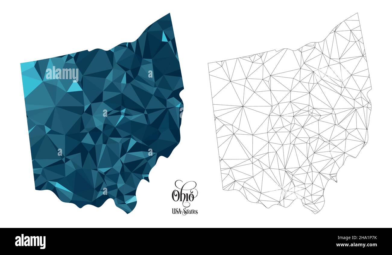 Carte Poly basse de l'État de l'Ohio (États-Unis).Illustration du vecteur de forme polygonale sur fond blanc.Territoire des États-Unis d'Amérique. Illustration de Vecteur