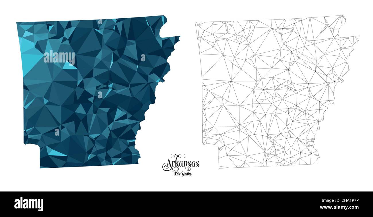 Carte Poly basse de l'État de l'Arkansas (États-Unis).Illustration du vecteur de forme polygonale sur fond blanc.Territoire des États-Unis d'Amérique. Illustration de Vecteur