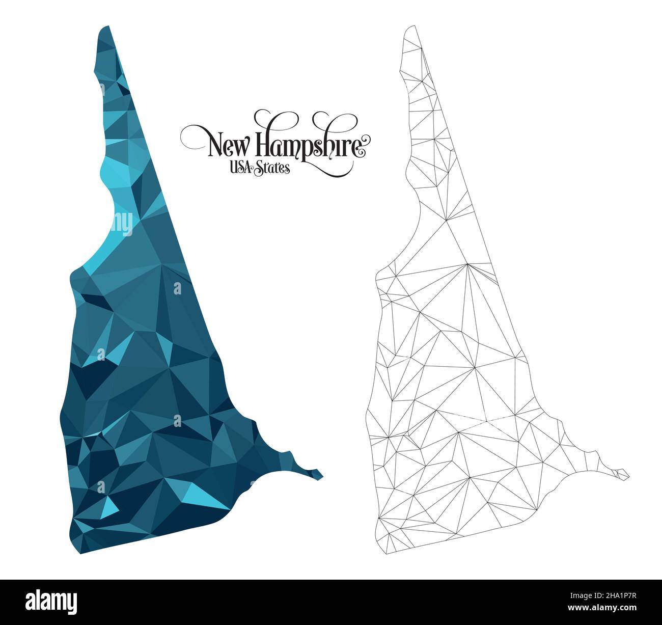 Carte Poly basse de l'État du New Hampshire (États-Unis).Illustration du vecteur de forme polygonale sur fond blanc.Territoire des États-Unis d'Amérique. Illustration de Vecteur