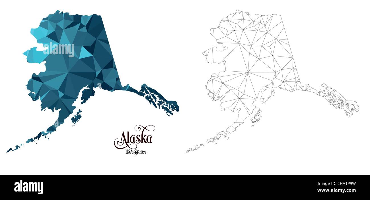 Carte Poly basse de l'État de l'Alaska (États-Unis).Illustration du vecteur de forme polygonale sur fond blanc.Territoire des États-Unis d'Amérique. Illustration de Vecteur