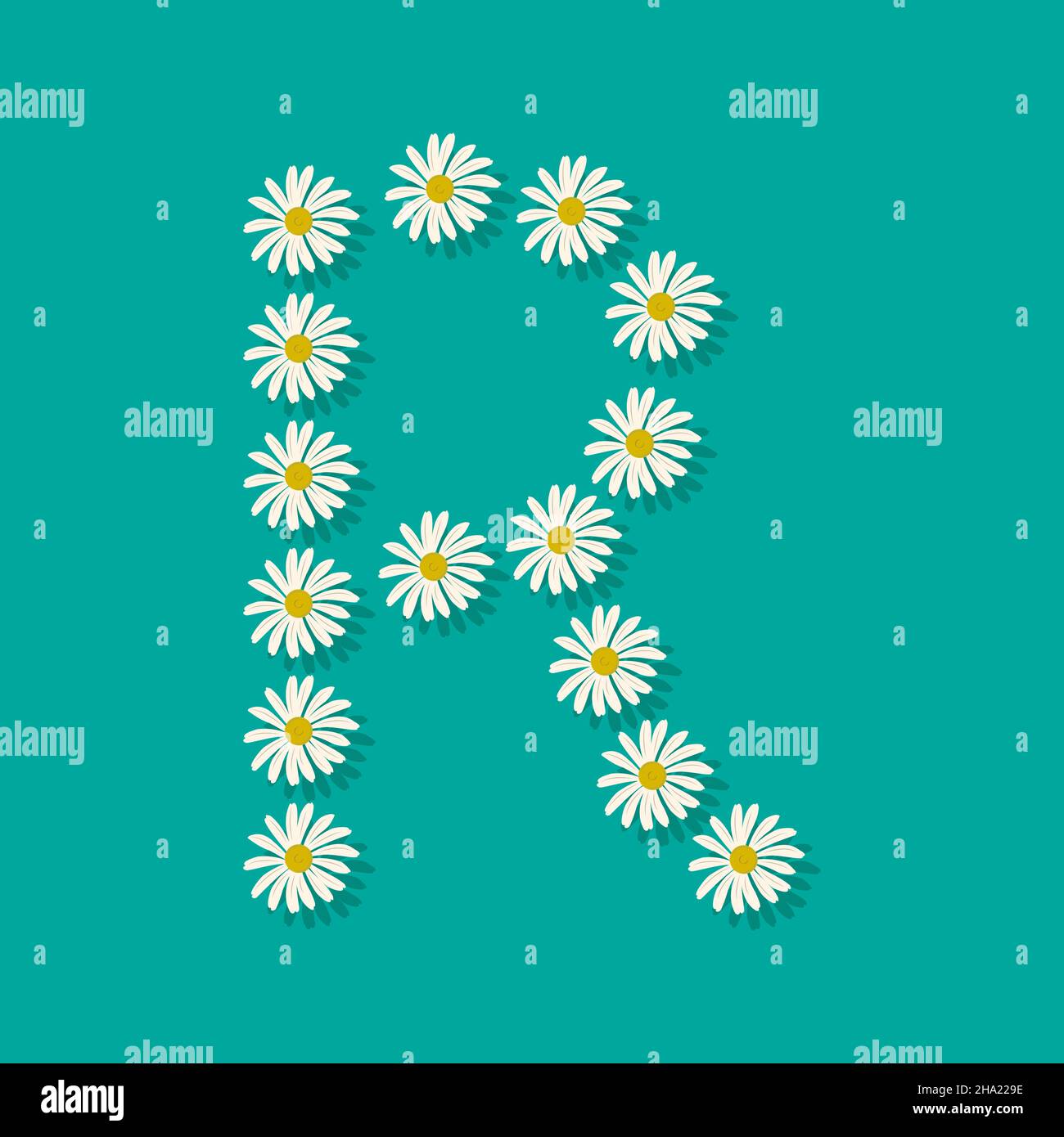 Lettre R de fleurs de camomille blanches.Police ou décoration festive pour les vacances de printemps ou d'été et le design.Illustration vectorielle plate Illustration de Vecteur