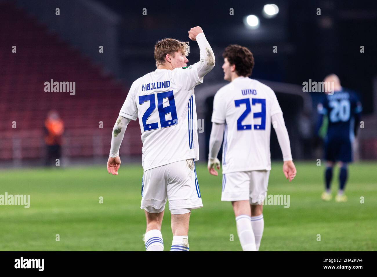 Copenhague, Danemark.09th décembre 2021.Rasmus Hojlund (28) du FC Copenhague a obtenu un score pour 2-0 lors du match de l'UEFA Europa Conference League entre le FC Copenhague et Slovan Bratislava à Parken à Copenhague.(Crédit photo : Gonzales photo/Alamy Live News Banque D'Images