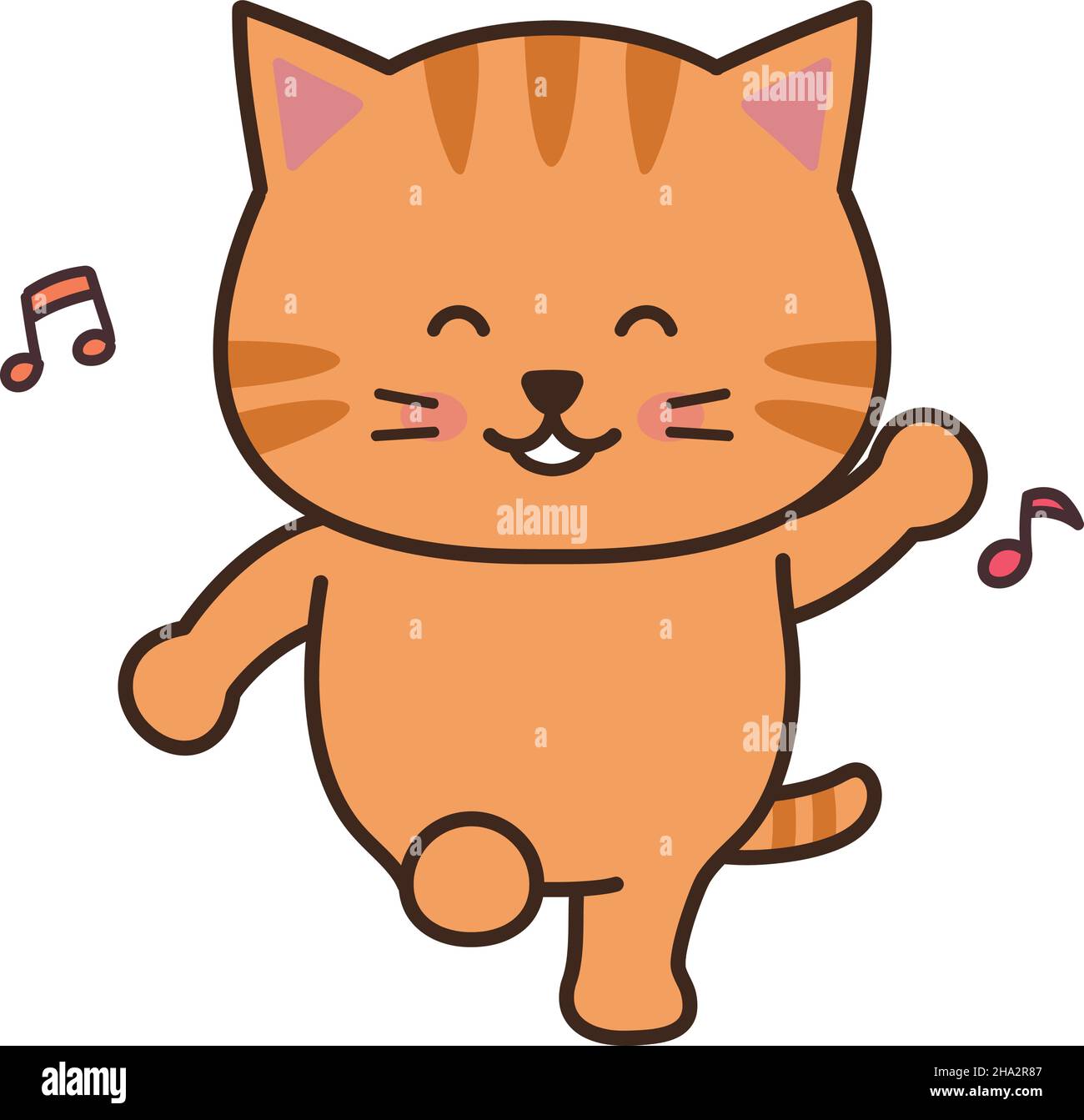Tabby chat dansant avec des notes musicales.Illustration vectorielle isolée sur fond blanc Image