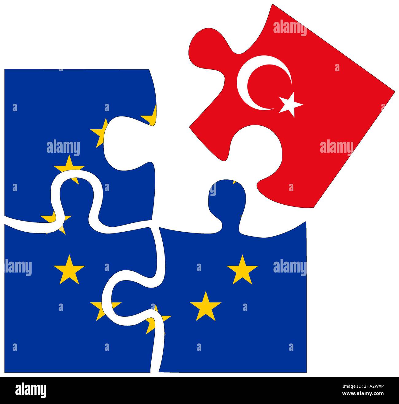 UE - Turquie : formes de puzzle avec drapeaux, symbole d'accord ou d'amitié Banque D'Images