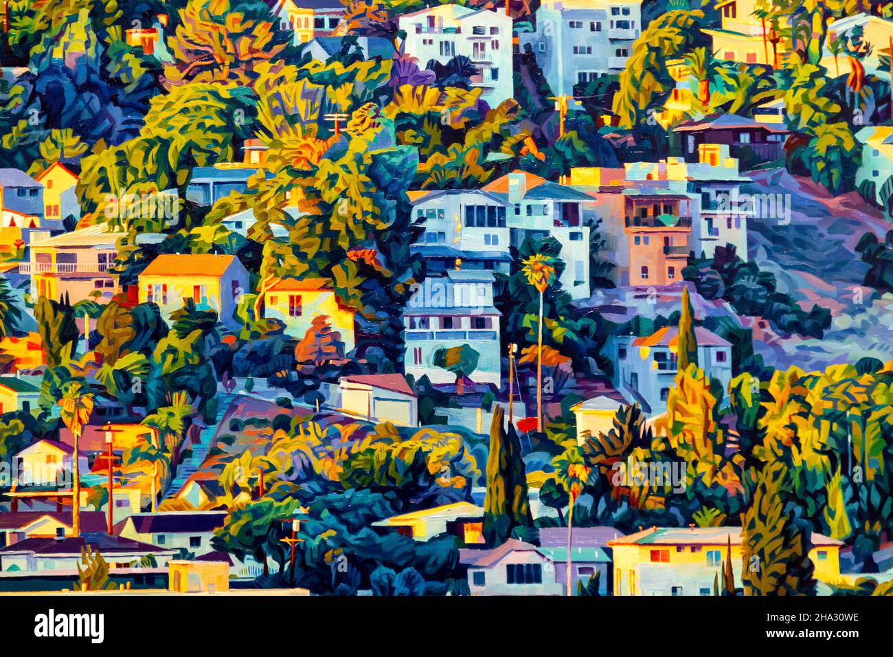 10 novembre 2021 - gros plan de 'Electric Avenue' (2021) représentant Los Angeles, Seth Armstrong 'Overview' vue privée à la Unit Gallery, Mayfair, Londres Banque D'Images