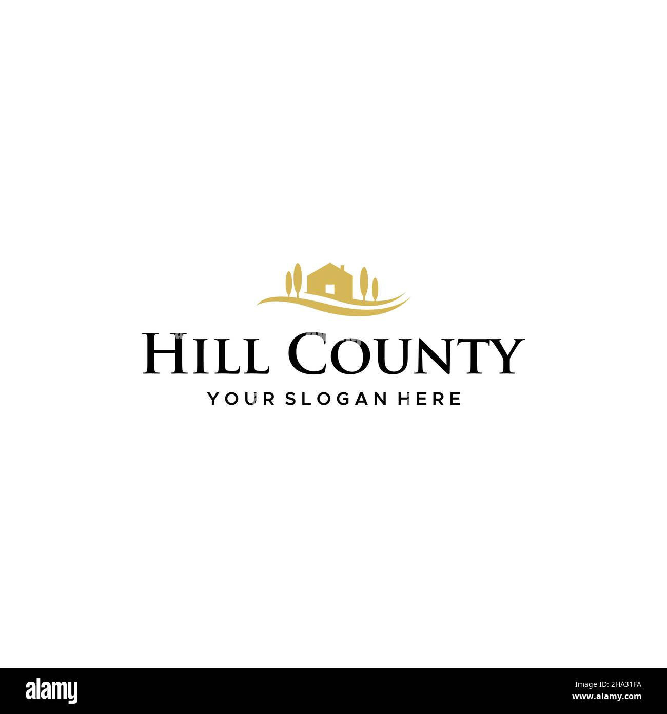 Flat HILL COUNTY Tree Building Home logo design Illustration de Vecteur