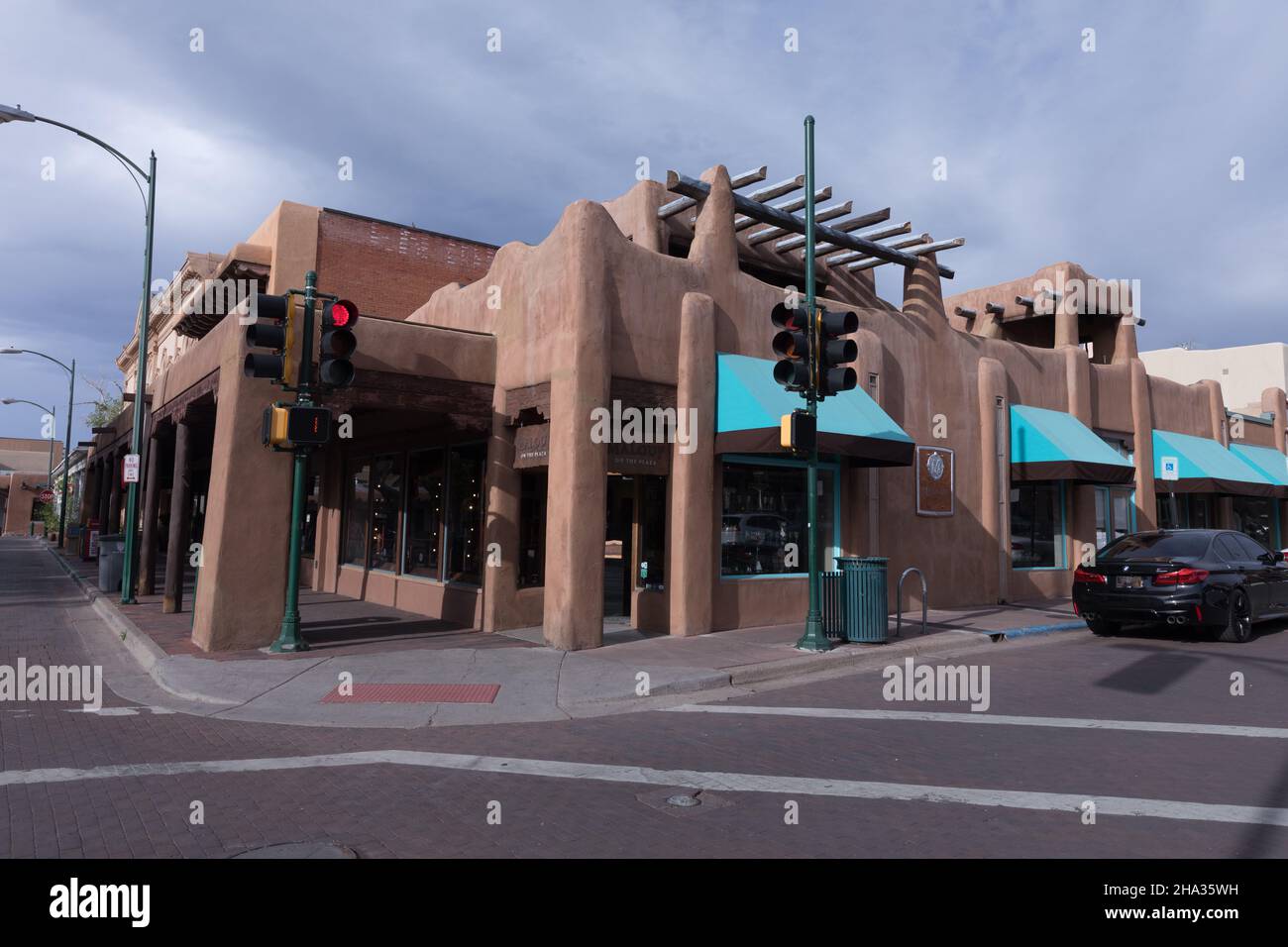 Santa Fe, Nouveau-Mexique, NOUVEAU-MEXIQUE bâtiments adobe du centre-ville, Banque D'Images
