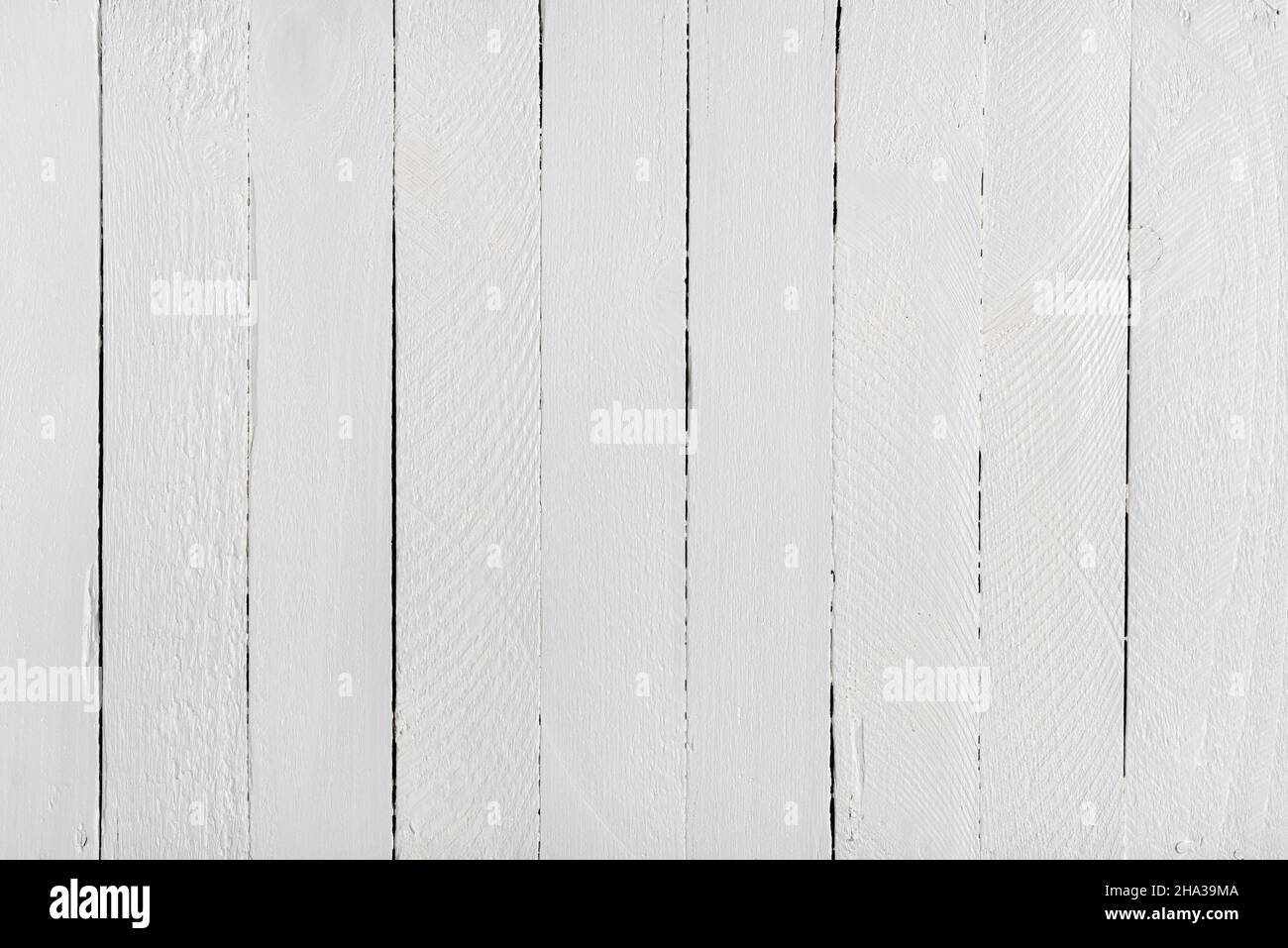 Arrière-plan en bois peint en blanc, en planches, vue du dessus. Banque D'Images