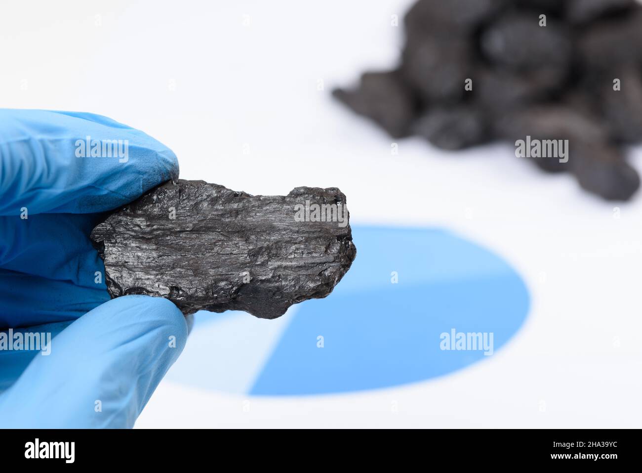 Morceau de charbon dans la main du scientifique Banque D'Images