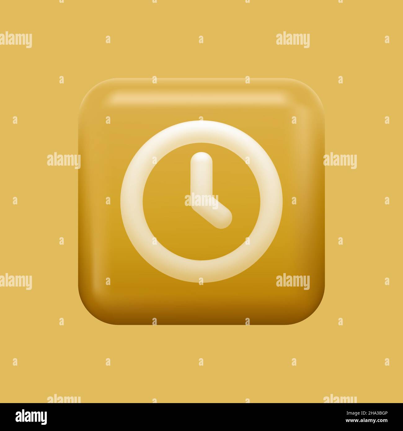 Icône horloge jaune.Bouton d'application 3D carrés isolé.Illustration vectorielle Illustration de Vecteur