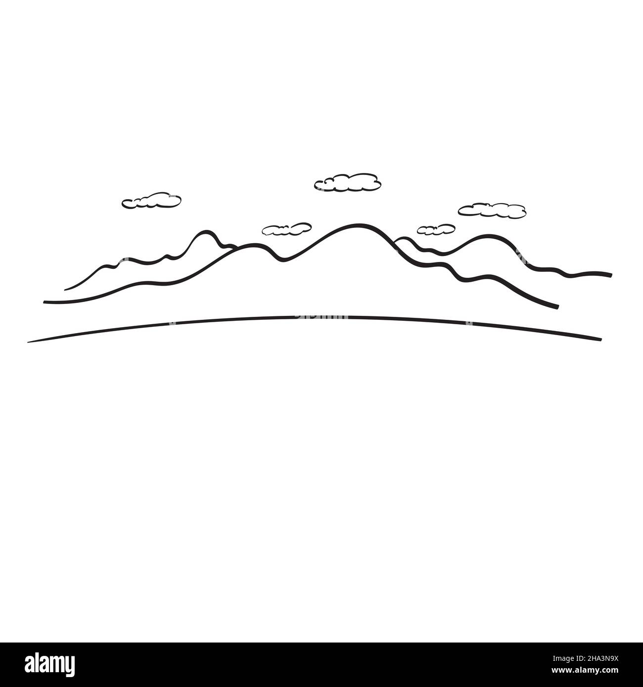 montagnes et nuages illustration vecteur dessiné à la main isolé sur fond blanc ligne art. Illustration de Vecteur
