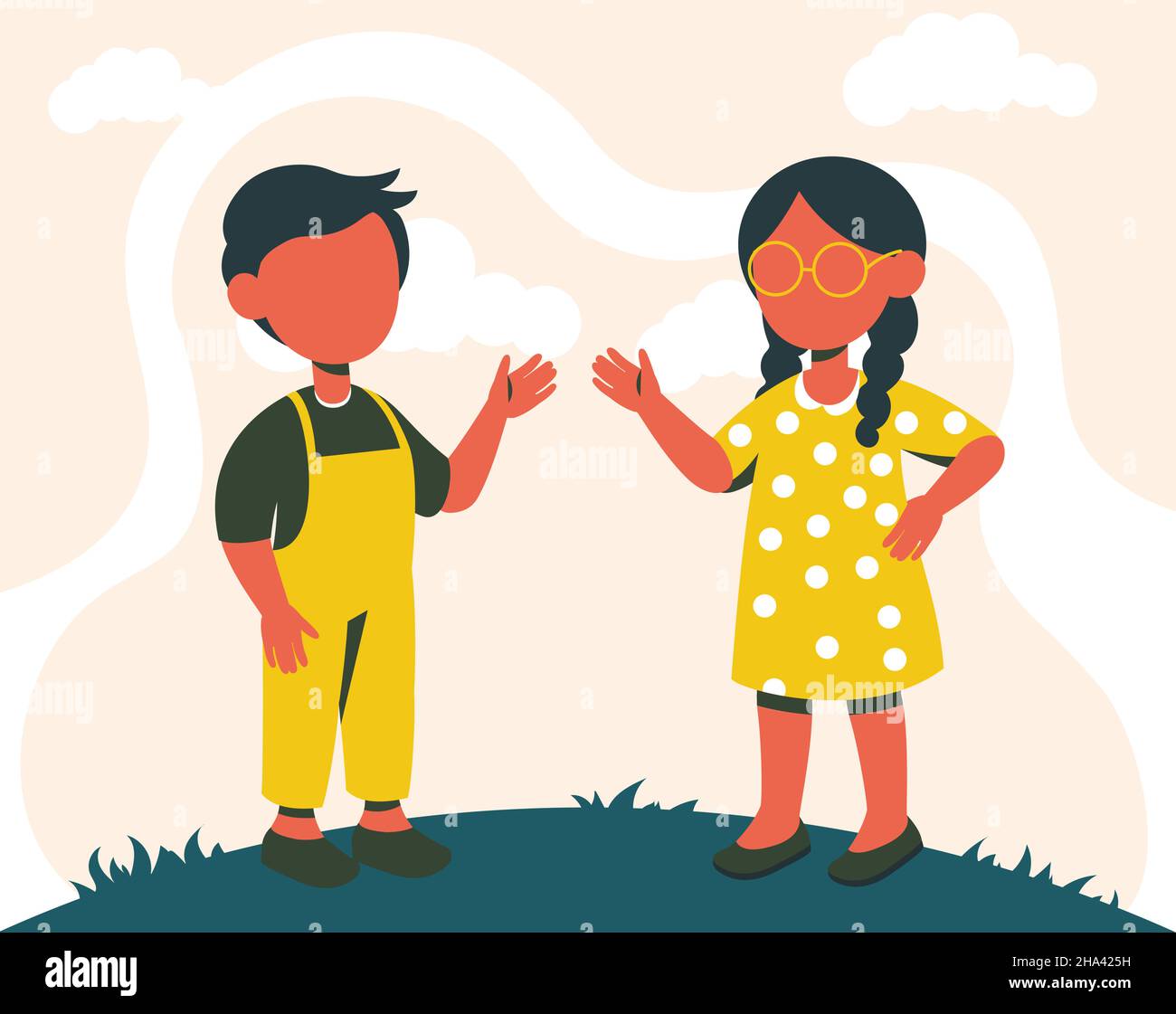 Garçon et fille disent Au revoir concept Illustration de Vecteur