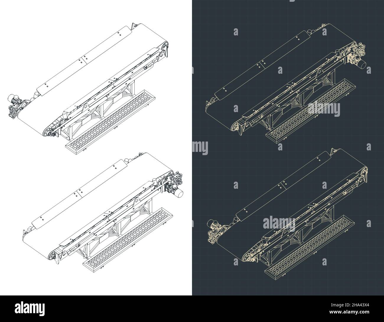 Illustration vectorielle stylisée de plans isométriques de la ligne de convoyeur Illustration de Vecteur