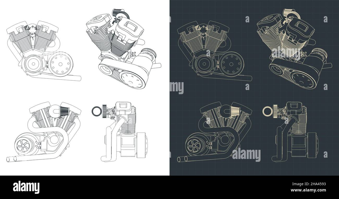 Illustration vectorielle stylisée des modèles du puissant moteur de moto  V-Twin Image Vectorielle Stock - Alamy