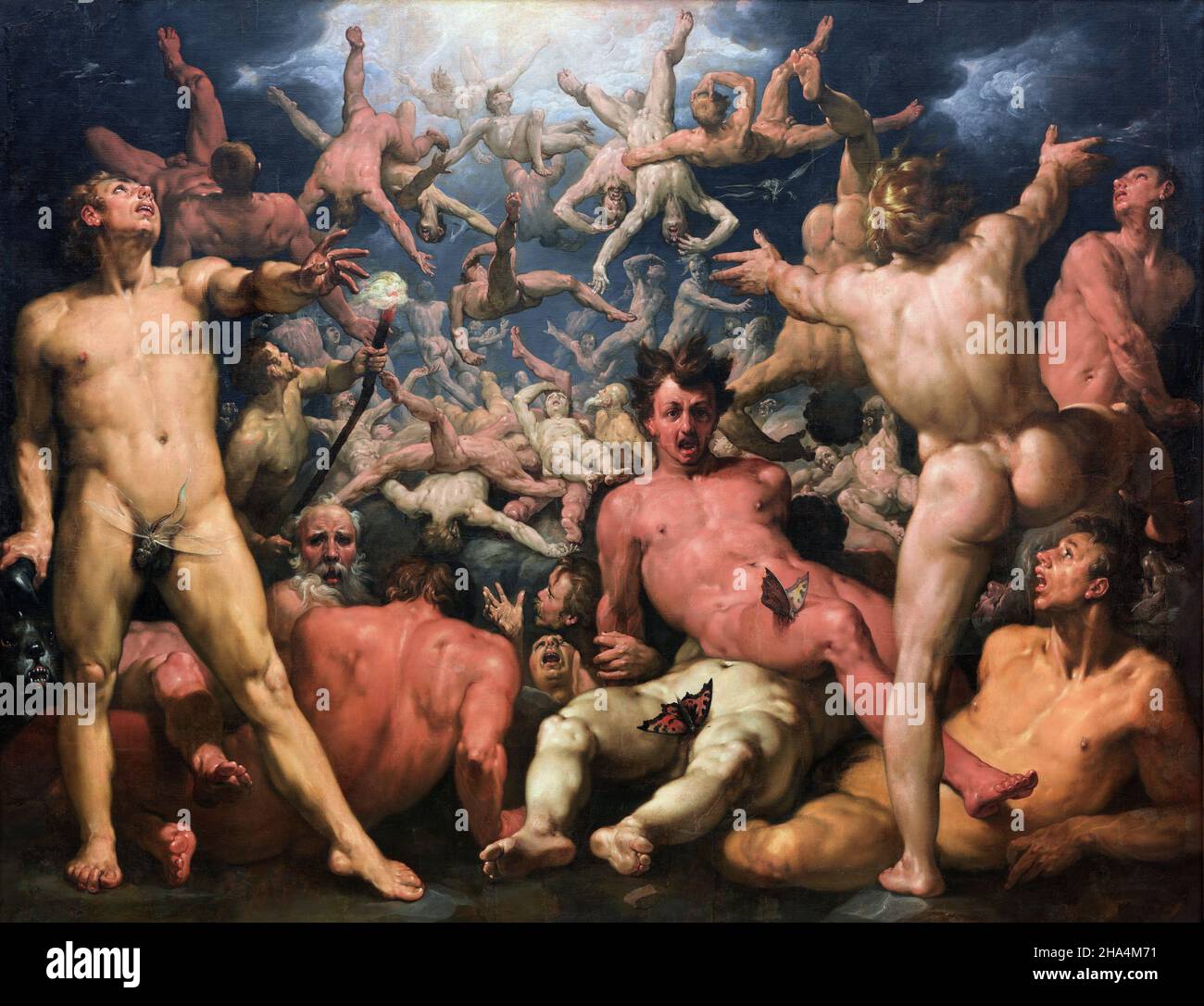 Cornelis van Haarlem.La chute des Titans par le peintre néerlandais de l'âge d'or, Cornelis Corneliszoon van Haarlem (1562-1638), huile sur toile, c.1588-90 Banque D'Images