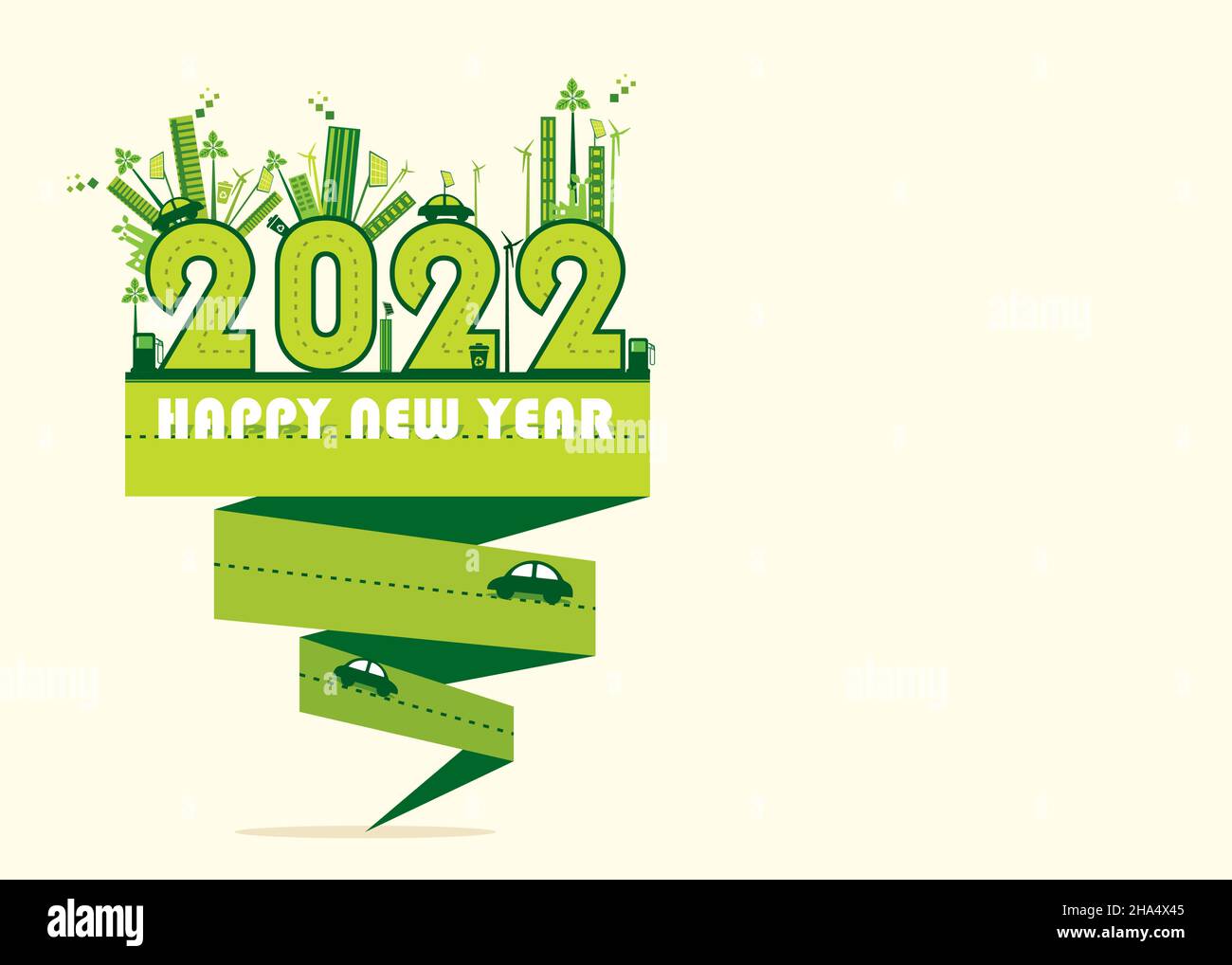 Bonne année 2022 de conception de l'accueil avec concept de ville écologique Illustration de Vecteur