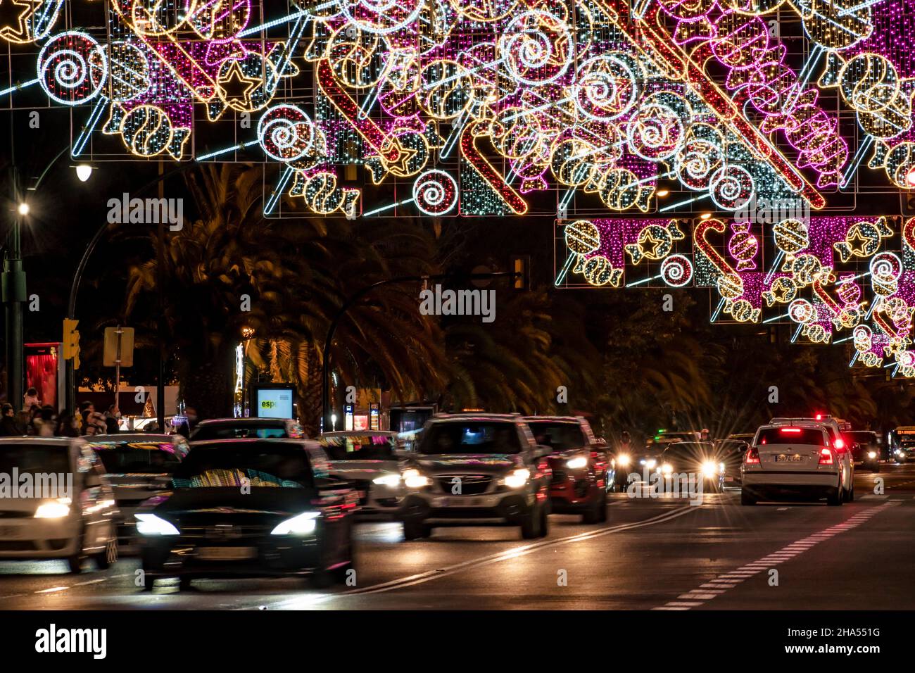 Éclairage de Noël chez Alameda principal.Málaga, Andalucía, Espagne, Europe Banque D'Images