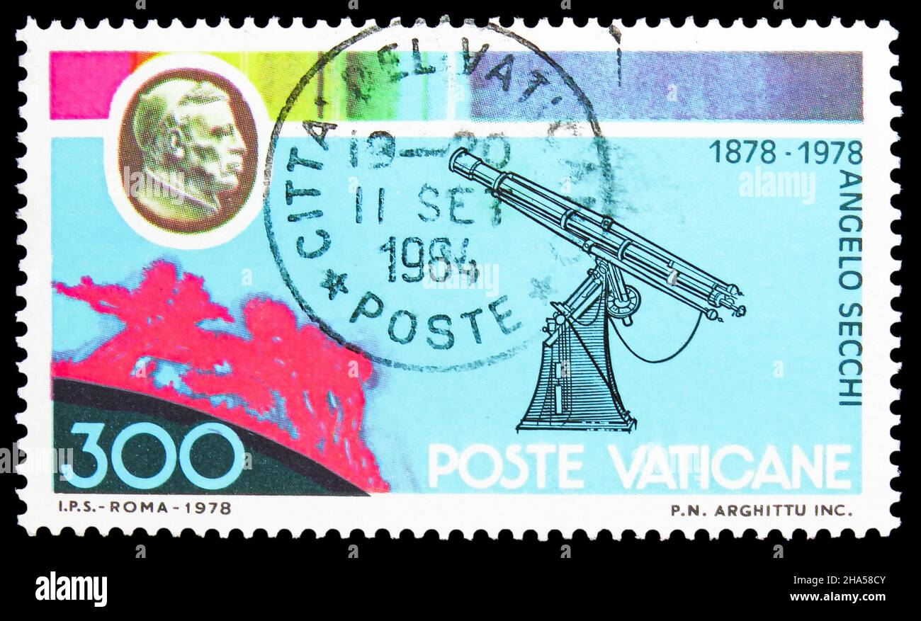 MOSCOU, RUSSIE - 4 NOVEMBRE 2021 : timbre-poste imprimé au Vatican montre Secchi, Angelo, série, vers 1979 Banque D'Images