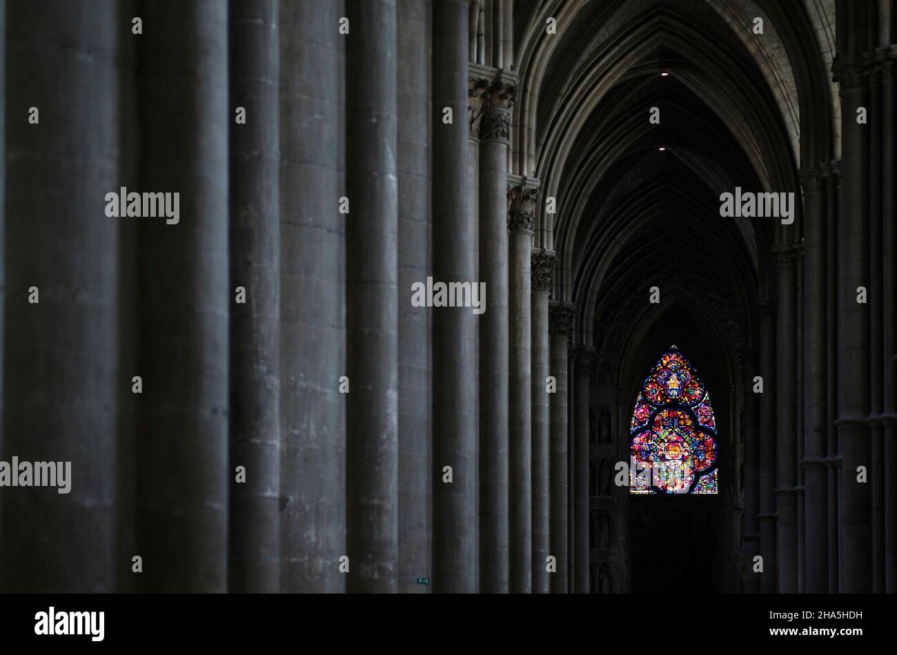 vitraux colorés, façade ouest, cathédrale notre dame, site classé au patrimoine mondial de l'unesco, reims, champagne, france Banque D'Images