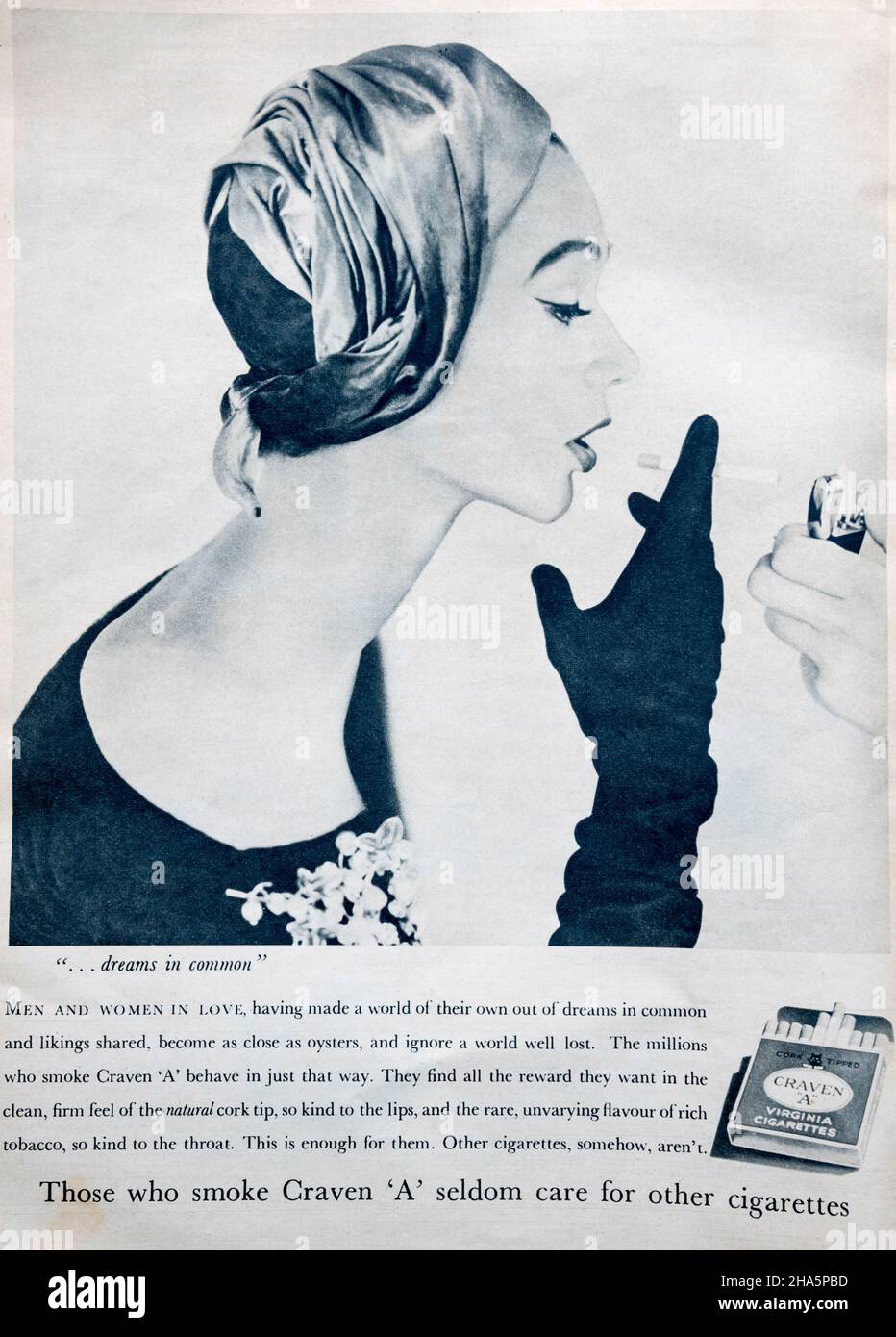 1950 publicité dans un magazine pour les cigarettes Craven 'A'. Banque D'Images