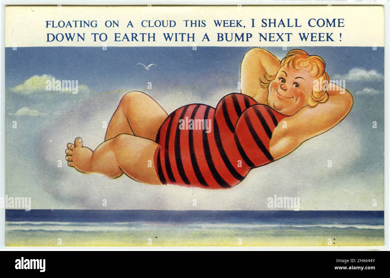 Carte postale anglaise présentant un message amusant et vendue dans une ville côtière du Queensland; vers 1960s Banque D'Images