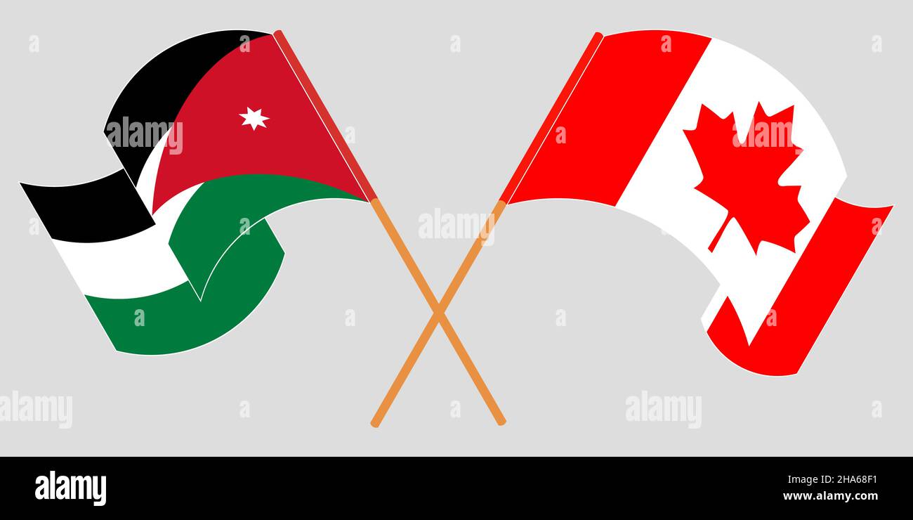 Drapeaux croisés et agités de la Jordanie et du Canada.Illustration vectorielle Illustration de Vecteur