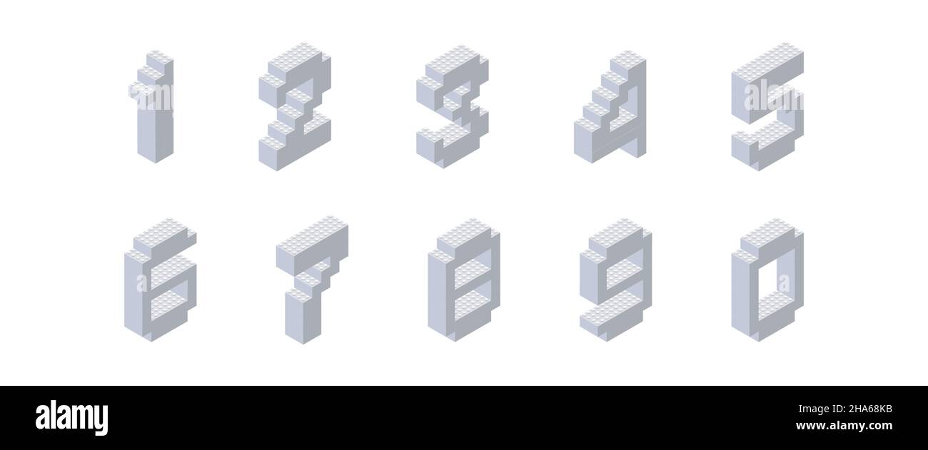 Nombres isométriques composés de blocs gris sur fond blanc.Pour l'impression et la décoration de manuels.Illustration vectorielle Illustration de Vecteur