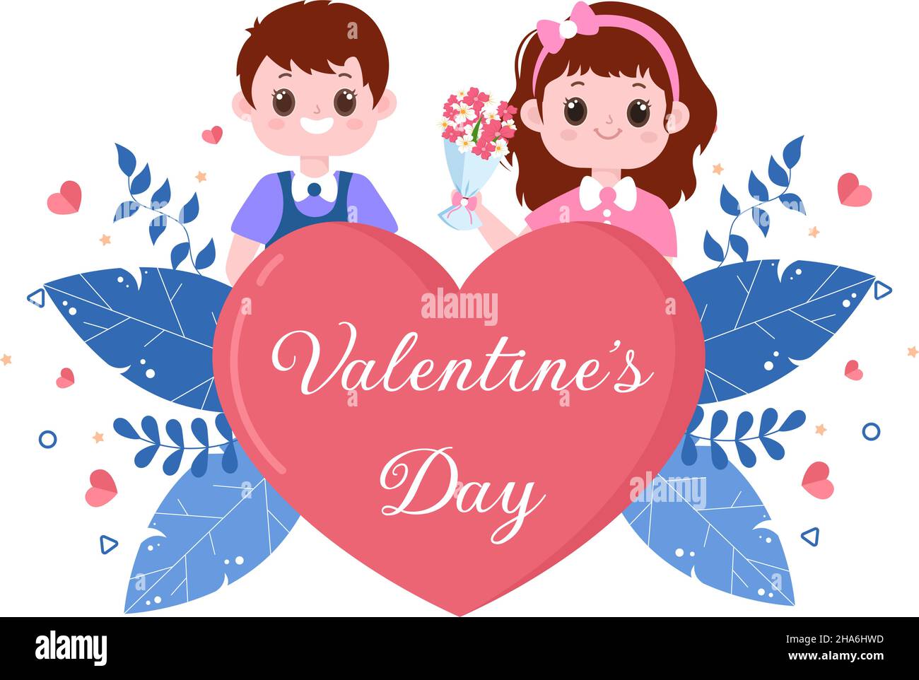 Bonne Saint-Valentin Flat Design Illustration qui est commémorée le 17 février avec l'ours en peluche, couple et carte de voeux cadeau pour amour Illustration de Vecteur