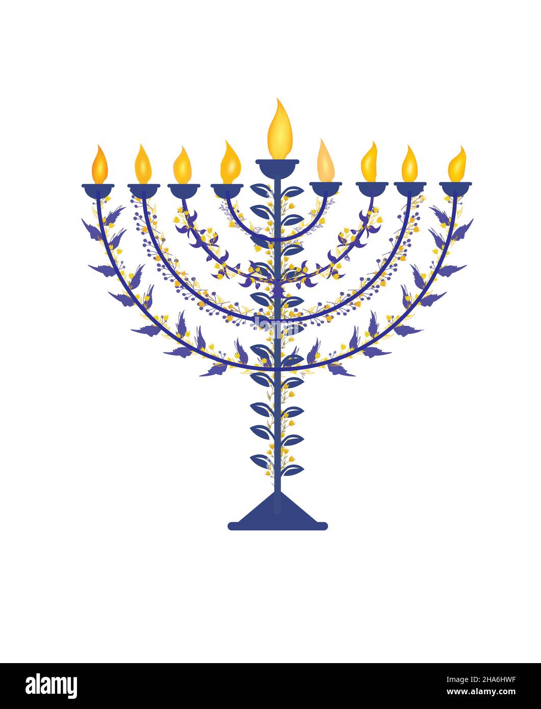 Fête juive Hanukah bannière design avec menorah et décoration florale, carte de voeux, concept de célébration. Illustration vectorielle Illustration de Vecteur