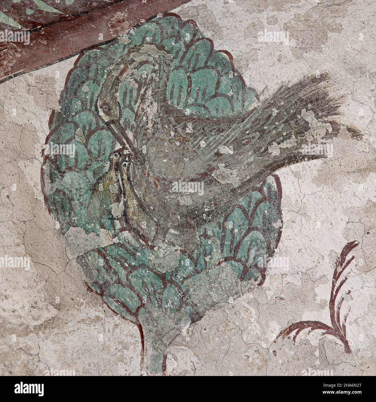Phoenix nourrissant ses oisillons de son propre sang, une fresque de 1476 dans le curch de Bollerup, Suède, 15 septembre 2021 Banque D'Images