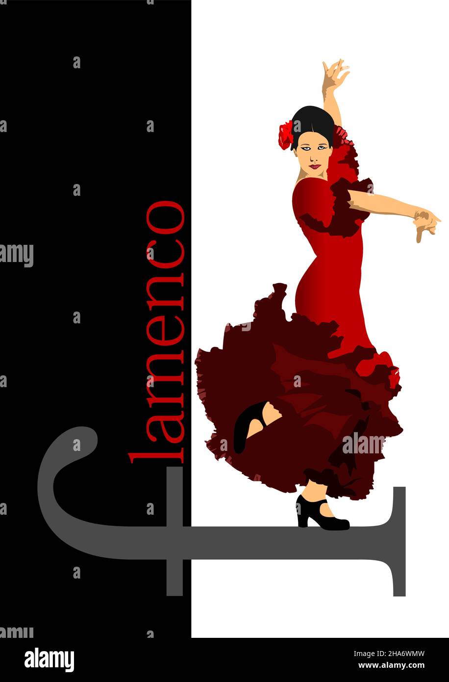 Belle jeune femme dansant le flamenco. Illustration 3d vectorielle Illustration de Vecteur