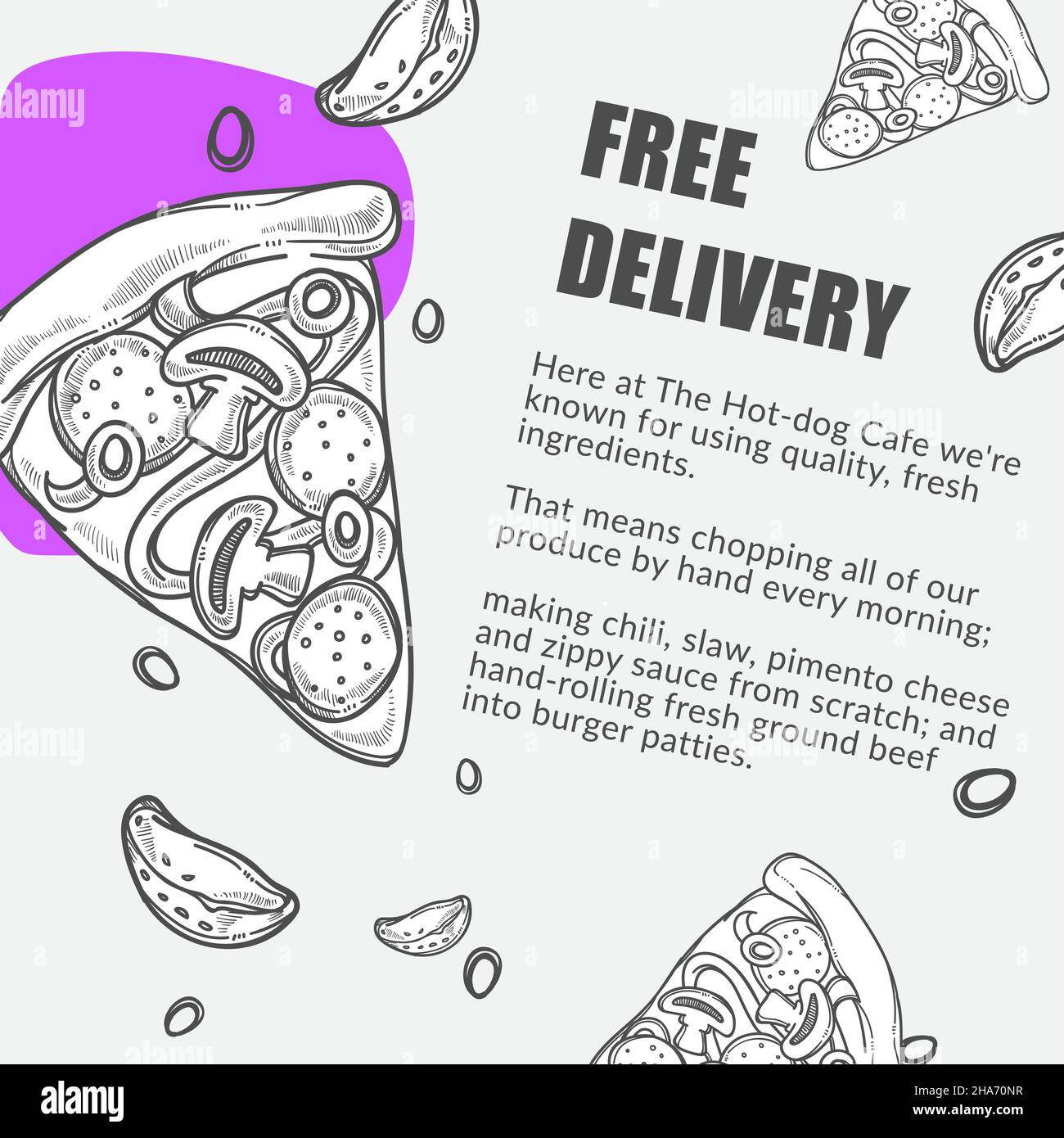 Pizzeria livraison gratuite de pizza, affiches de menu Illustration de Vecteur